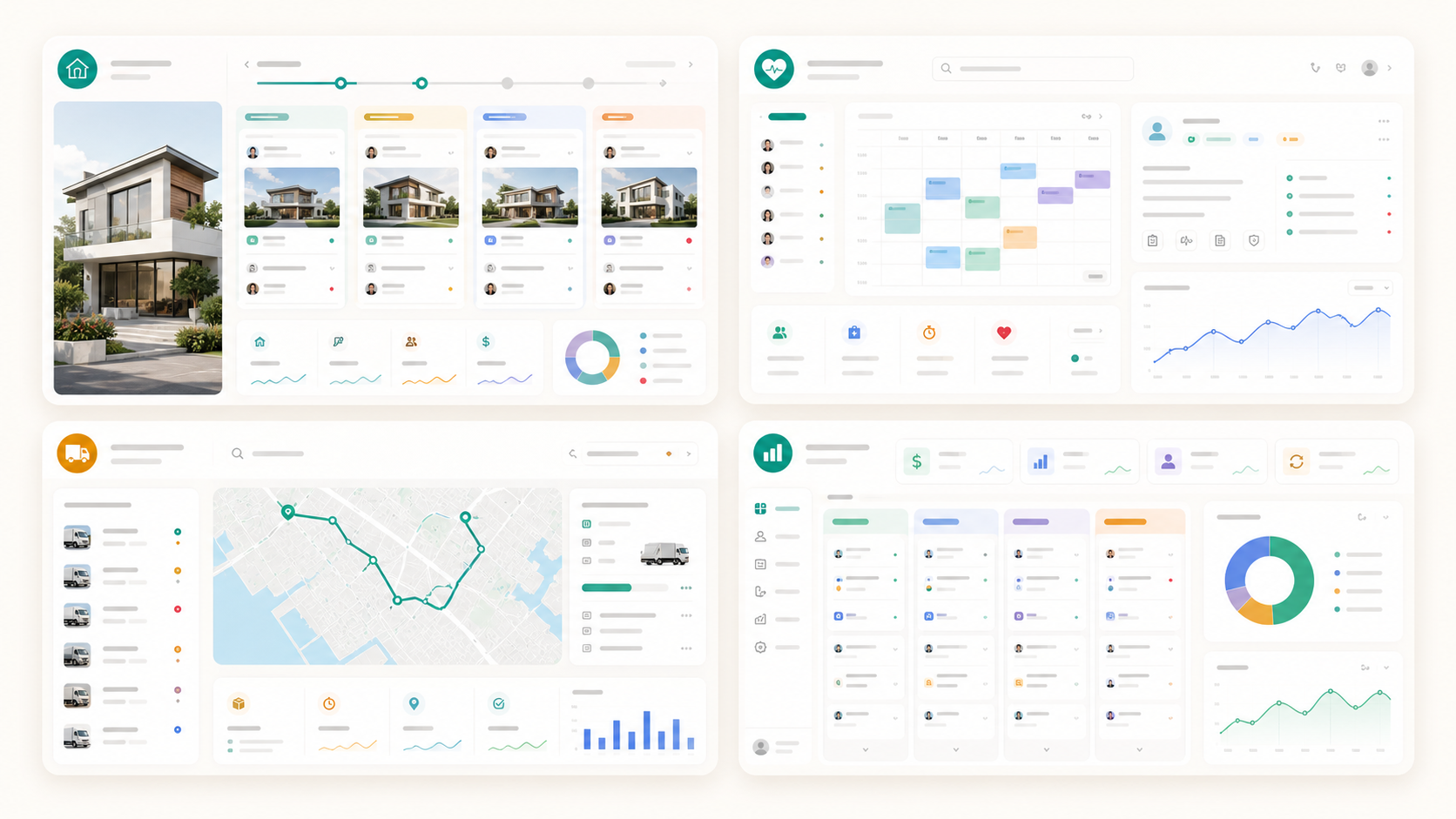 CRM case study dashboards for construction, real estate, and service businesses.