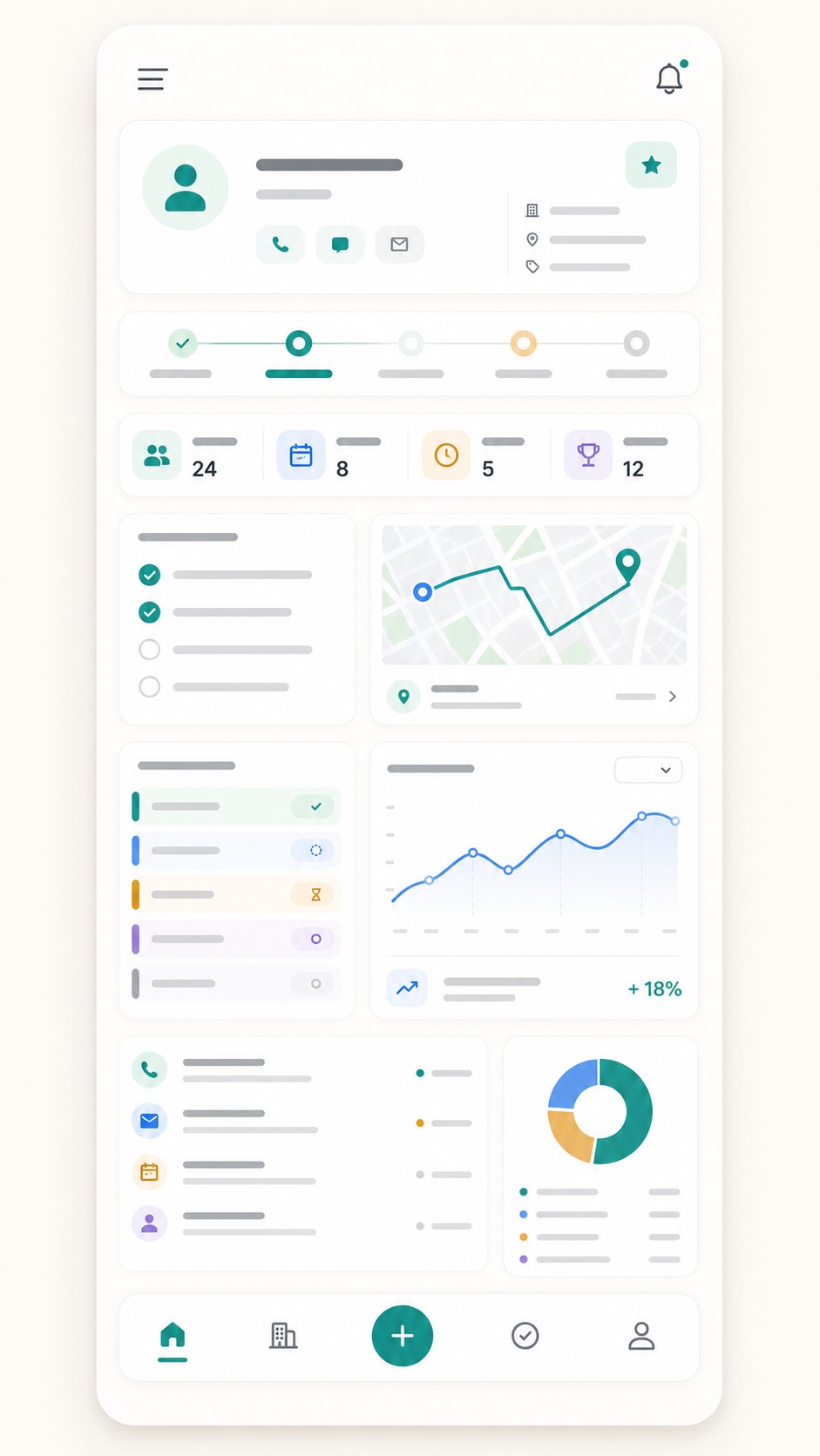 Mobile CRM app interface for lead tracking and dashboards